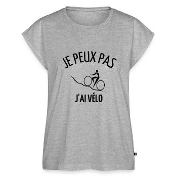JE PEUX PAS J AI VELO - Haut bio Premium Femme - gris chiné - Devant - AI Model Female 172 light (172cm)