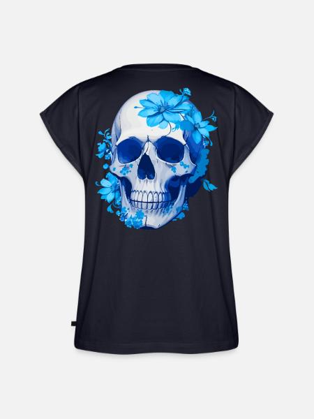 Intensiv blauer Blumenschädel - Frauen Premium Bio Top - Navy