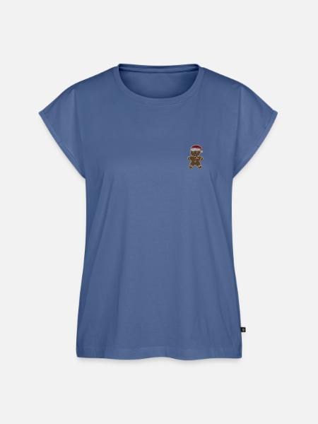 Weihnachts Gingerbread bestickt - Frauen Premium Bio Top - Taubenblau