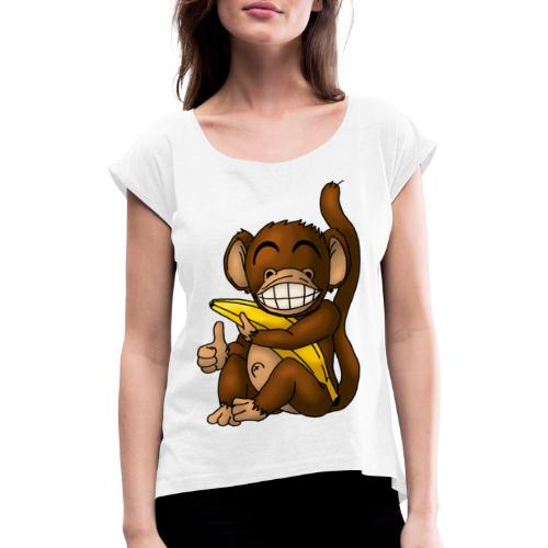 Super Fröhlicher Affe - Frauen T-Shirt mit gerollten Ärmeln
