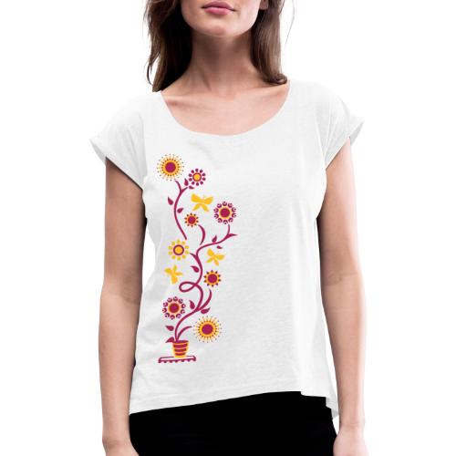Blumenranke, 23 Farben, Sommer, Sonne, Sonnenblume - Frauen T-Shirt mit gerollten Ärmeln