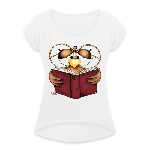 Gretchen Büchereule - Frauen T-Shirt mit gerollten Ärmeln