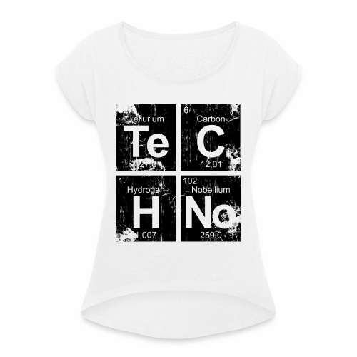 Dark Techno Elemente Black & White Paranoid Rave - Frauen T-Shirt mit gerollten Ärmeln