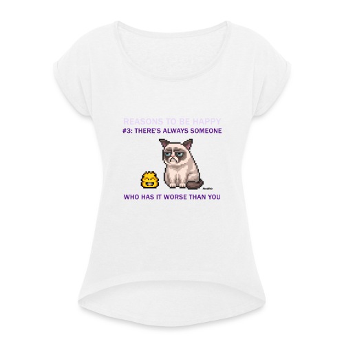 Katze - Frauen T-Shirt mit gerollten Ärmeln