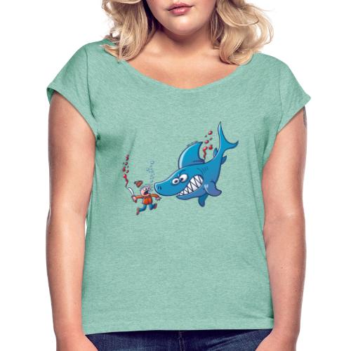 Sharks are Furious, Stop Finning! - Women's T-Shirt with rolled up sleeves