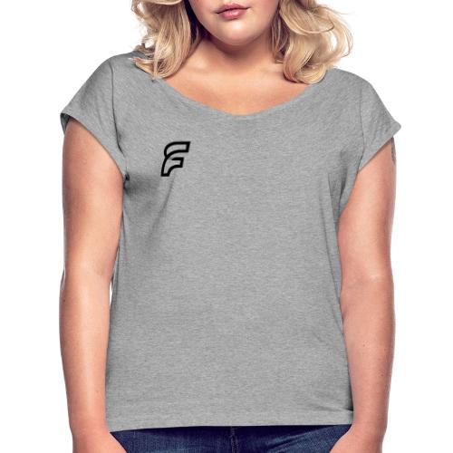 FaMe Icon Schwarz + Schrift - Frauen T-Shirt mit gerollten Ärmeln