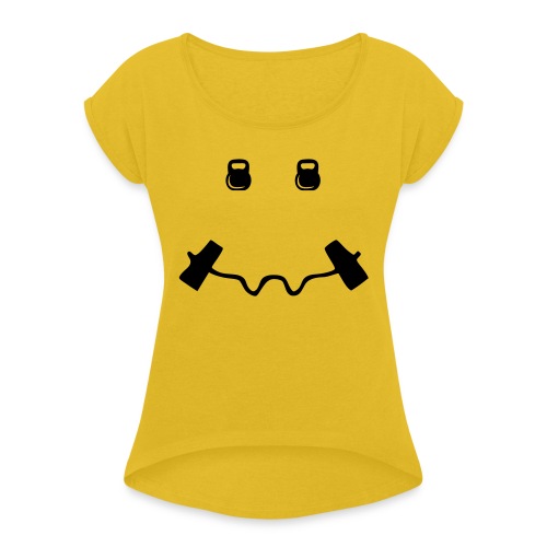 Happy dumb-bell - Vrouwen T-shirt met opgerolde mouwen