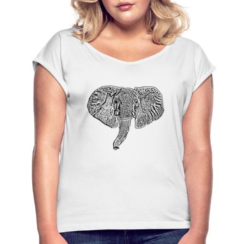 Elefanten Portrait - Frauen T-Shirt mit gerollten Ärmeln