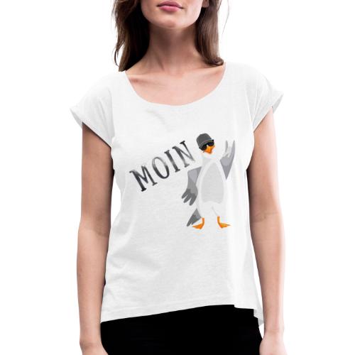 Moin Möwe mit Heavy Metal Hand - Frauen T-Shirt mit gerollten Ärmeln