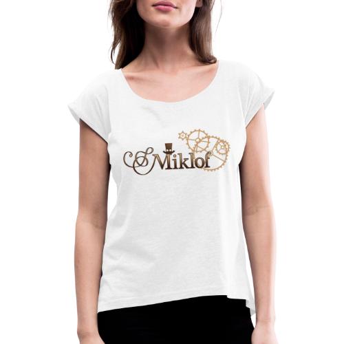 miklof logo gold wood gradient 3000px - Women's T-Shirt with rolled up sleeves
