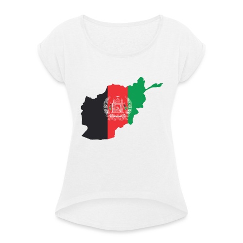 Afghanistan Flag in its Map Shape - Women's T-Shirt with rolled up sleeves