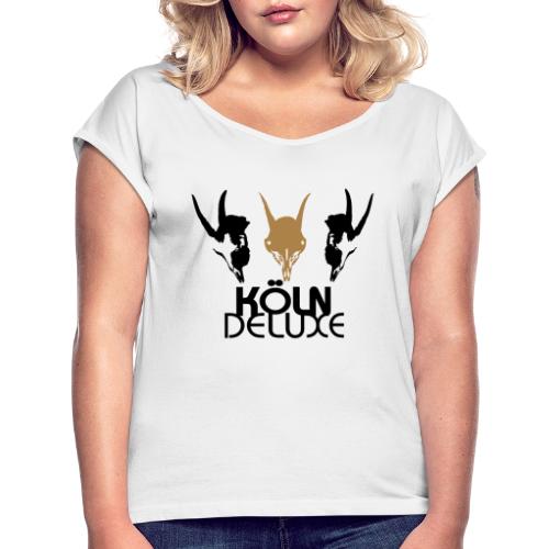 Geissbock Deluxe Motiv groß - Frauen T-Shirt mit gerollten Ärmeln