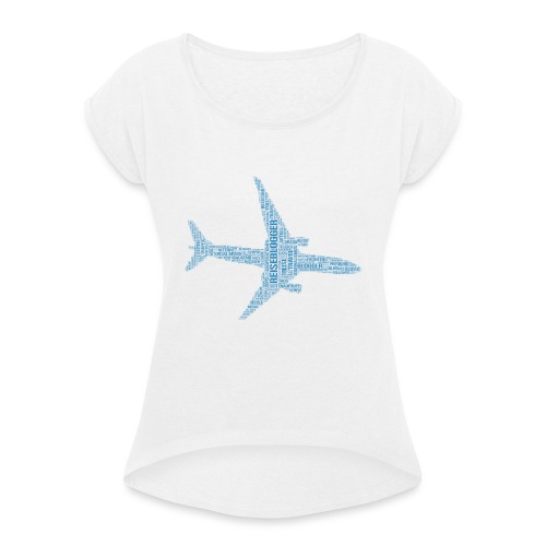 Reiseblogger Flugzeug - Frauen T-Shirt mit gerollten Ärmeln