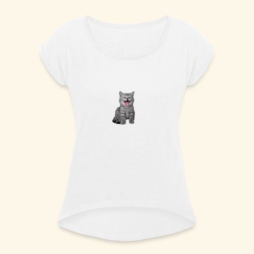 Katze - Frauen T-Shirt mit gerollten Ärmeln