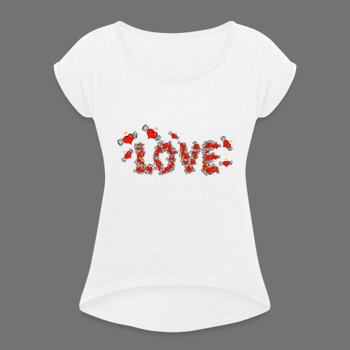 Flying Hearts LOVE - Naisten T-paita, jossa rullatut hihat