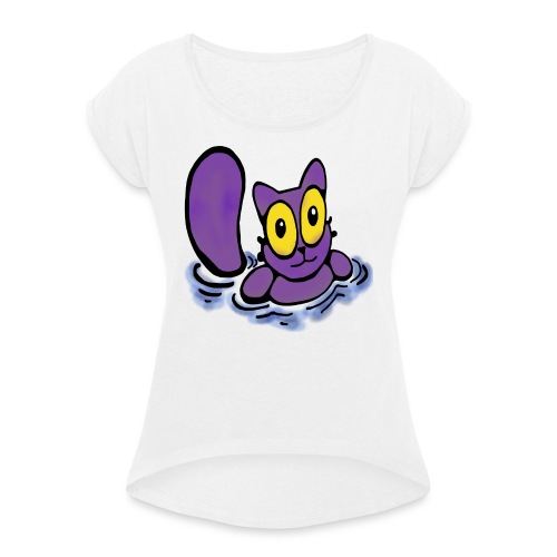 Katzenbad - Frauen T-Shirt mit gerollten Ärmeln