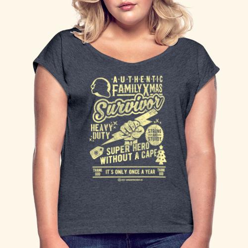 Family Xmas Survivor - Frauen T-Shirt mit gerollten Ärmeln