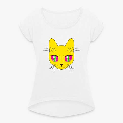 Die Katze mit den großen Augen - Frauen T-Shirt mit gerollten Ärmeln