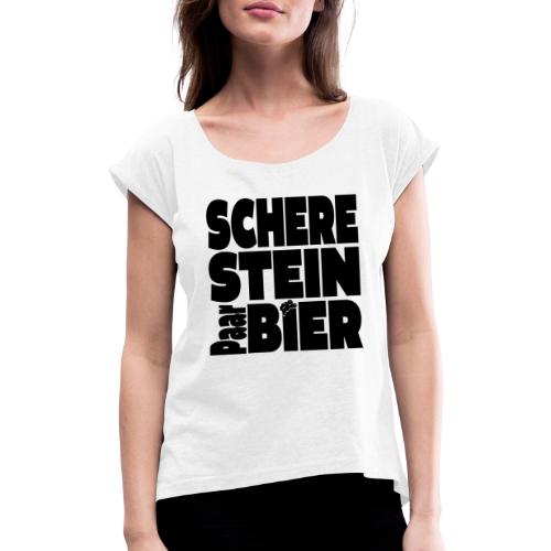 Schere Stein Paar Bier - Frauen T-Shirt mit gerollten Ärmeln