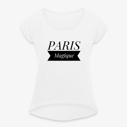 Tee-shirt Paris magique noir - T-shirt à manches retroussées Femme