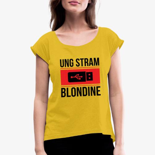 Ung Stram Blondine - Sort - Dame T-shirt med rulleærmer