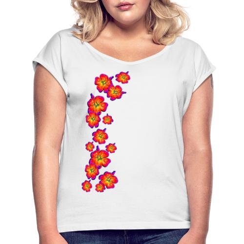 Hibiskus, Hibiskusblüte, Blume, Blumenranke Sommer - Frauen T-Shirt mit gerollten Ärmeln