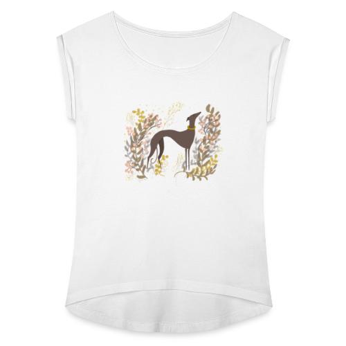 Windhund im Herbst - Frauen T-Shirt mit gerollten Ärmeln