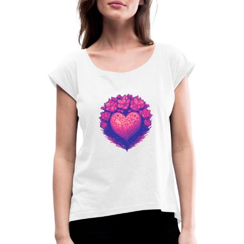 Floral heart - Camiseta con manga enrollada mujer