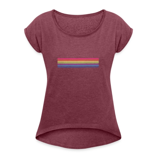 Kolorowe linie - Koszulka damska z lekko podwiniętymi rękawami