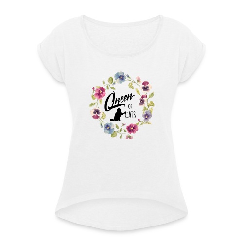 Vorschau: queen of cats - Frauen T-Shirt mit gerollten Ärmeln