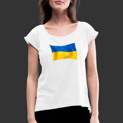Flaga Ukrainy Flaga narodowa - Koszulka damska z lekko podwiniętymi rękawami
