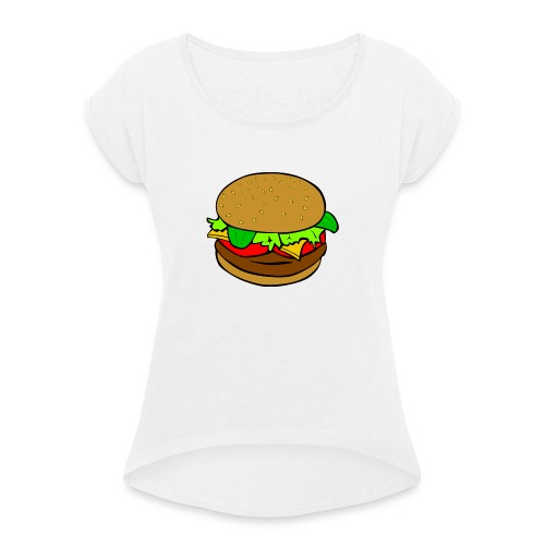 Hamburger motiv - T-shirt med upprullade ärmar dam