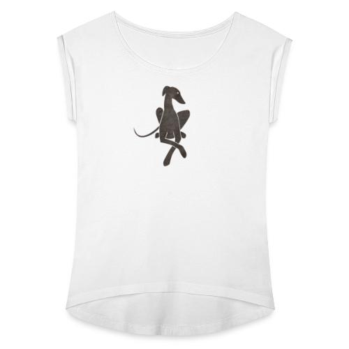 Liegender Windhund dunkelgrau - Frauen T-Shirt mit gerollten Ärmeln
