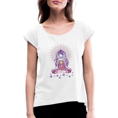 Boho Yoga Style Mädel Happy Mind Happy Life - Frauen T-Shirt mit gerollten Ärmeln