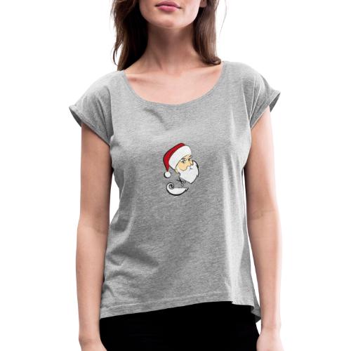 Weihnachtsmann - Kopf- Bart Schneiden - Frauen T-Shirt mit gerollten Ärmeln