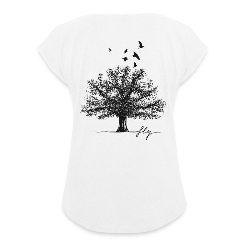 Tree Black - Vrouwen T-shirt met opgerolde mouwen