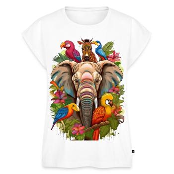 Illustration afrikanischer Tiere - Frauen Premium Bio Top - Weiß - Vorne - AI Model Female 172 light (172cm)
