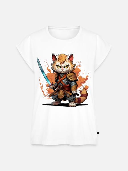 Samurai Katze - Anime Kriegerkatze - Frauen Premium Bio Top - Weiß