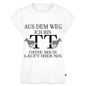 Tuniertrottel ich mach hier alles - Pferd Rappe - Frauen Premium Bio Top - Weiß - Vorne - AI Model Female 172 light (172cm)