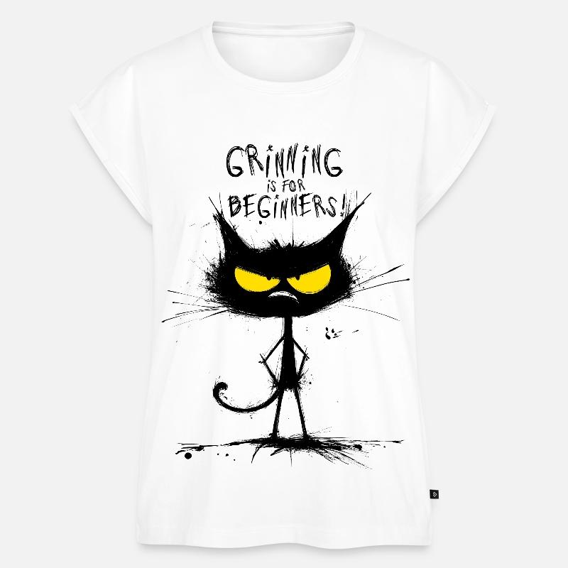 Grumpy Black Cat – Smiling Is for Beginners - Women’s Premium Organic Top - white