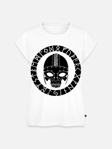Schwarzer Totenkopf und Wikinger-Runen - Frauen Premium Bio Top - Weiß