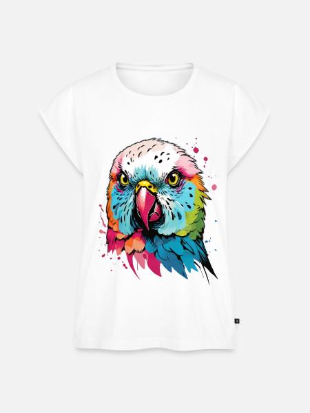Bunter Wellensittich Kunstdesign - Frauen Premium Bio Top - Weiß