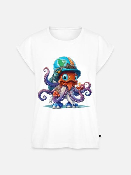 Oktopus Entdecker mit Weltkartenhelm - Frauen Premium Bio Top - Weiß