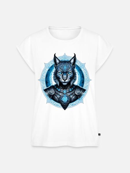 Blaue Kriegerkatze mit Ritualring - Frauen Premium Bio Top - Weiß
