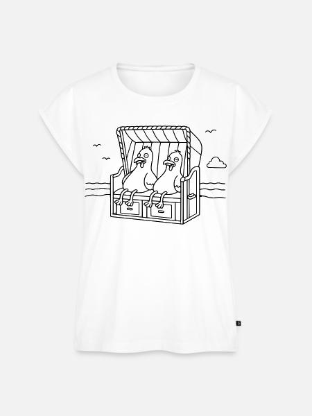 Witzige Möwen Strandkorb - Frauen Premium Bio Top - Weiß