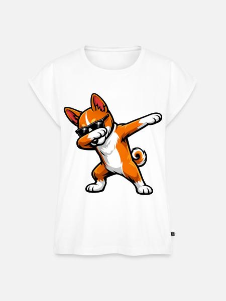 Dabbing Basenji im Comic Stil - Frauen Premium Bio Top - Weiß