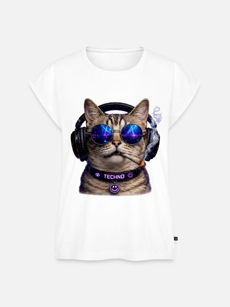 DropWild Loki Techno cat - Frauen Premium Bio Top - Weiß