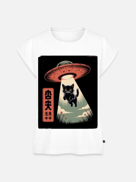 UFO Katze - Frauen Premium Bio Top - Weiß