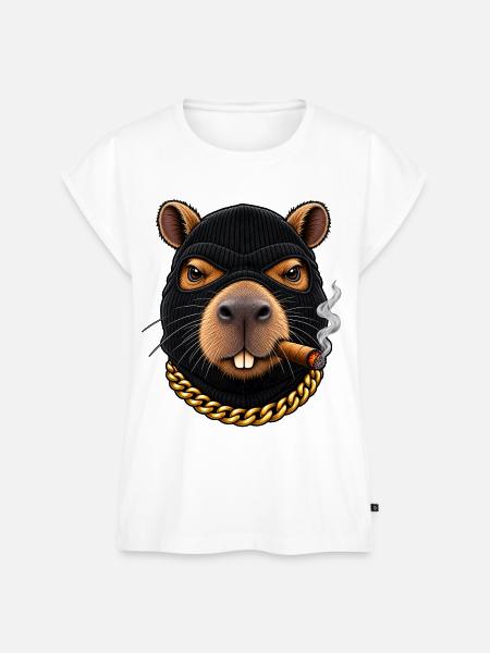 Böses Capybara mit Sturmhaube - Frauen Premium Bio Top - Weiß