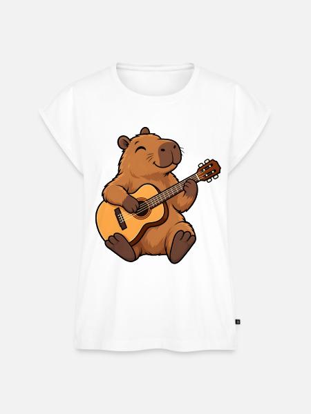 Cooles Capybara mit Akustikgitarre - Frauen Premium Bio Top - Weiß